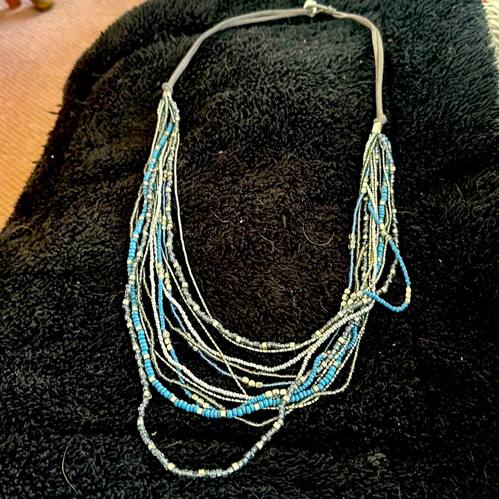 Beautiful statement piece necklace in gray silver, blue